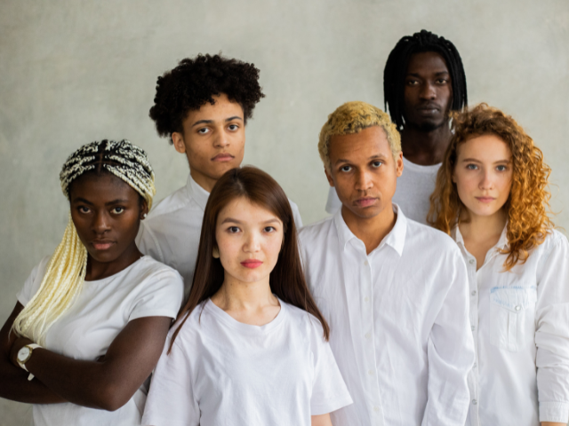 Group of diverse young people with different appearances. 