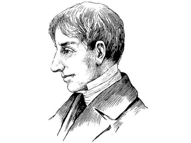 Black and white sketch of Rawlins Lowndes profile.