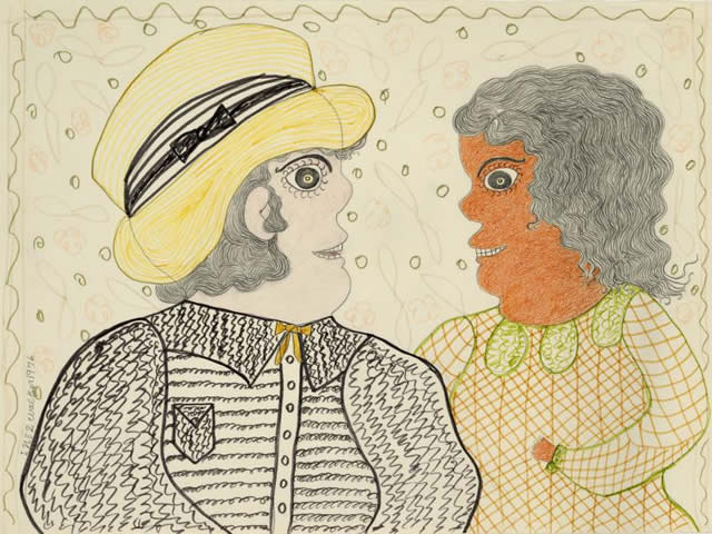 Drawing by Inez Nathan-Walker, Woman with Yellow Hat, ca. 1977, mixed media: pencil and colored pencil on paper, Smithsonian American Art Museum.