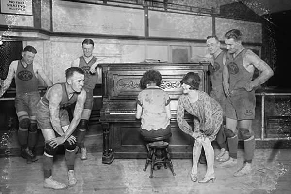 Palace team being taught Charleston by Vivian Mannelli, 2-15-1926